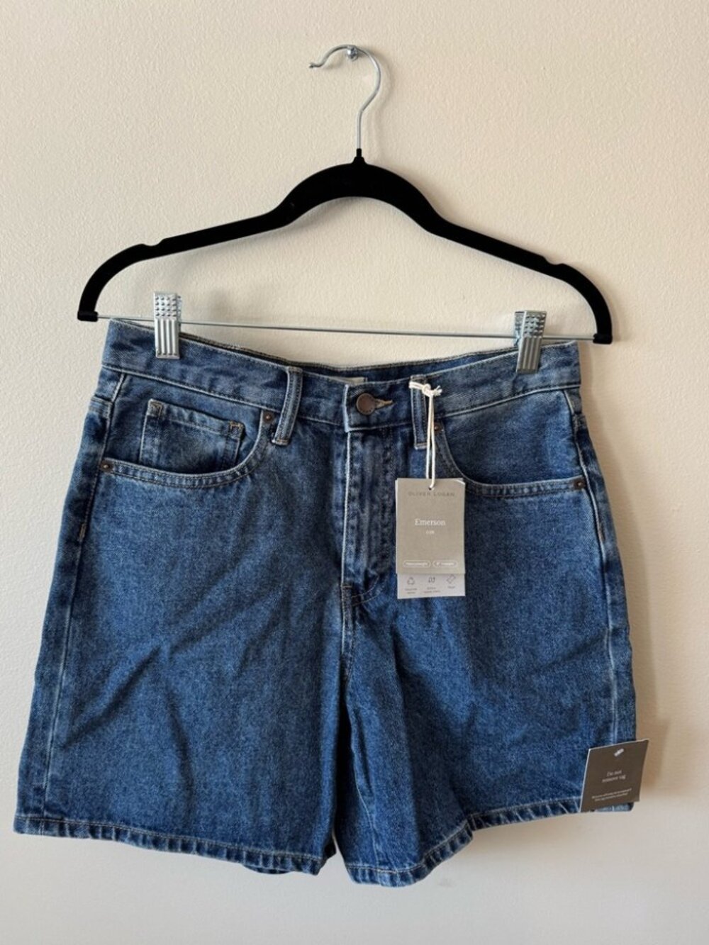 Oliver Logan 90s Blue Denim High Rise Long Jean Shorts, 100% cotton
